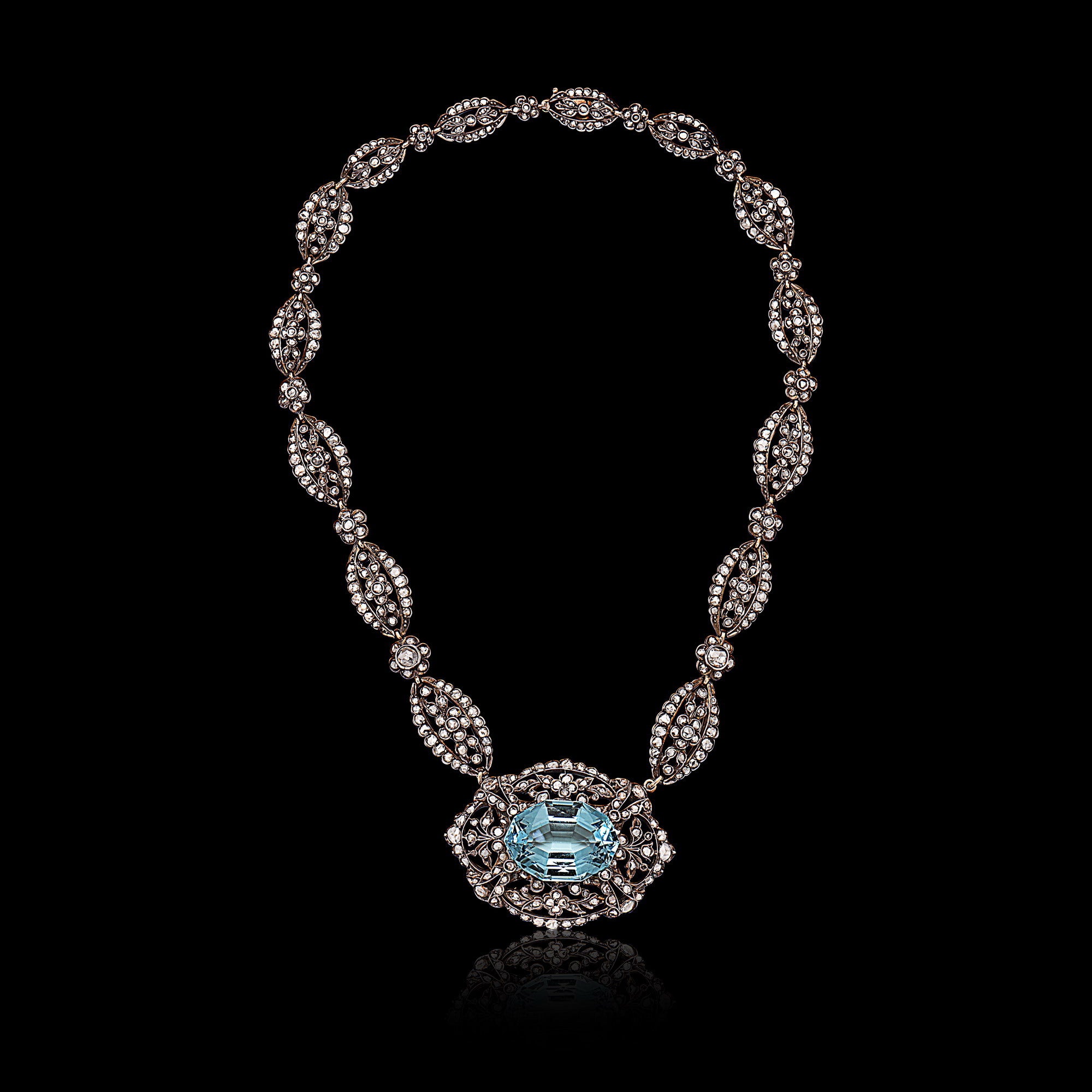 Antique Necklace with Diamond & Aquamarine (14K/Silver)