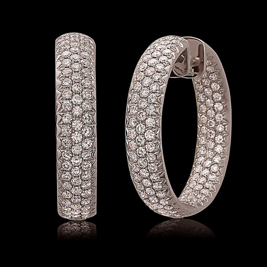Diamond Pave Hoop Earrings Set in 18k White Gold