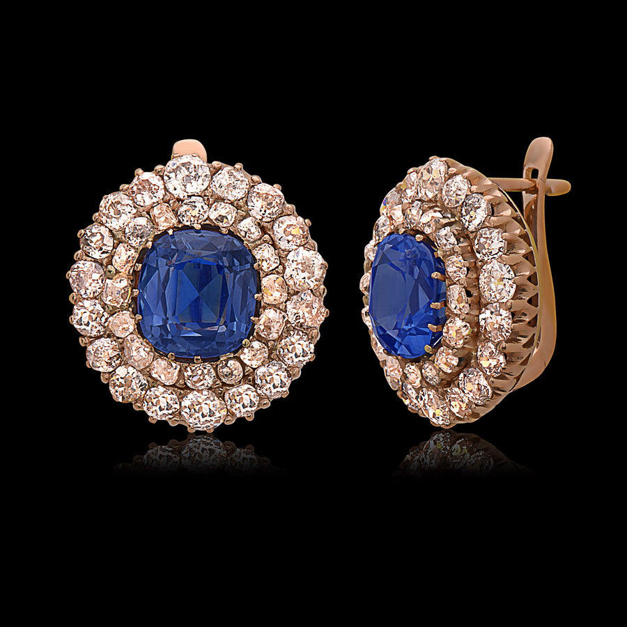 Antique 14k Yellow Gold & Kashmir Sapphire Earrings