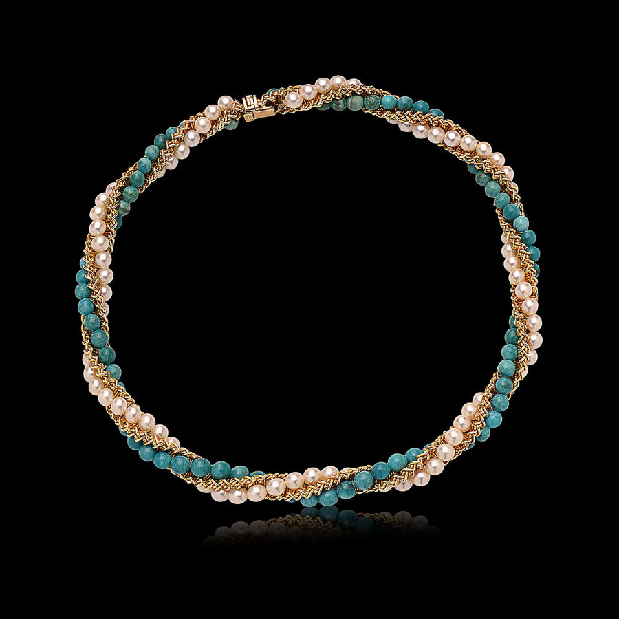 Cartier Pearl and Green Beads Set in 18K Gold