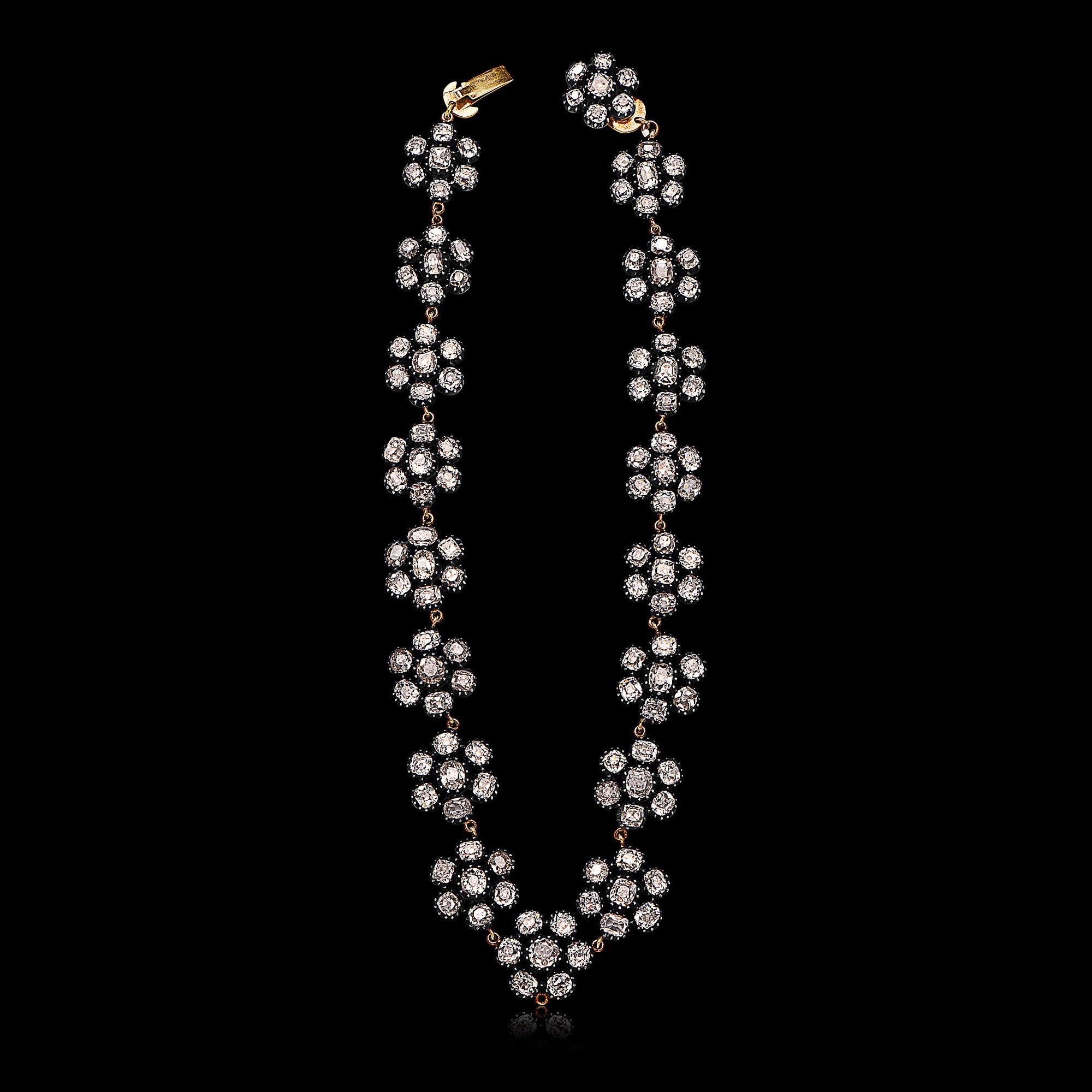 Antique Georgian Old Mine Diamond Cluster Necklace