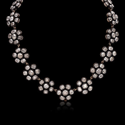 Antique Georgian Old Mine Diamond Cluster Necklace