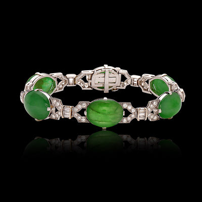 Brand Chatillon Art Deco Natural Jadeite Jade & Diamond Platinum Bracelet