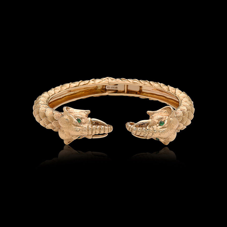 David Webb Emerald & Ruby Elephant Bangle