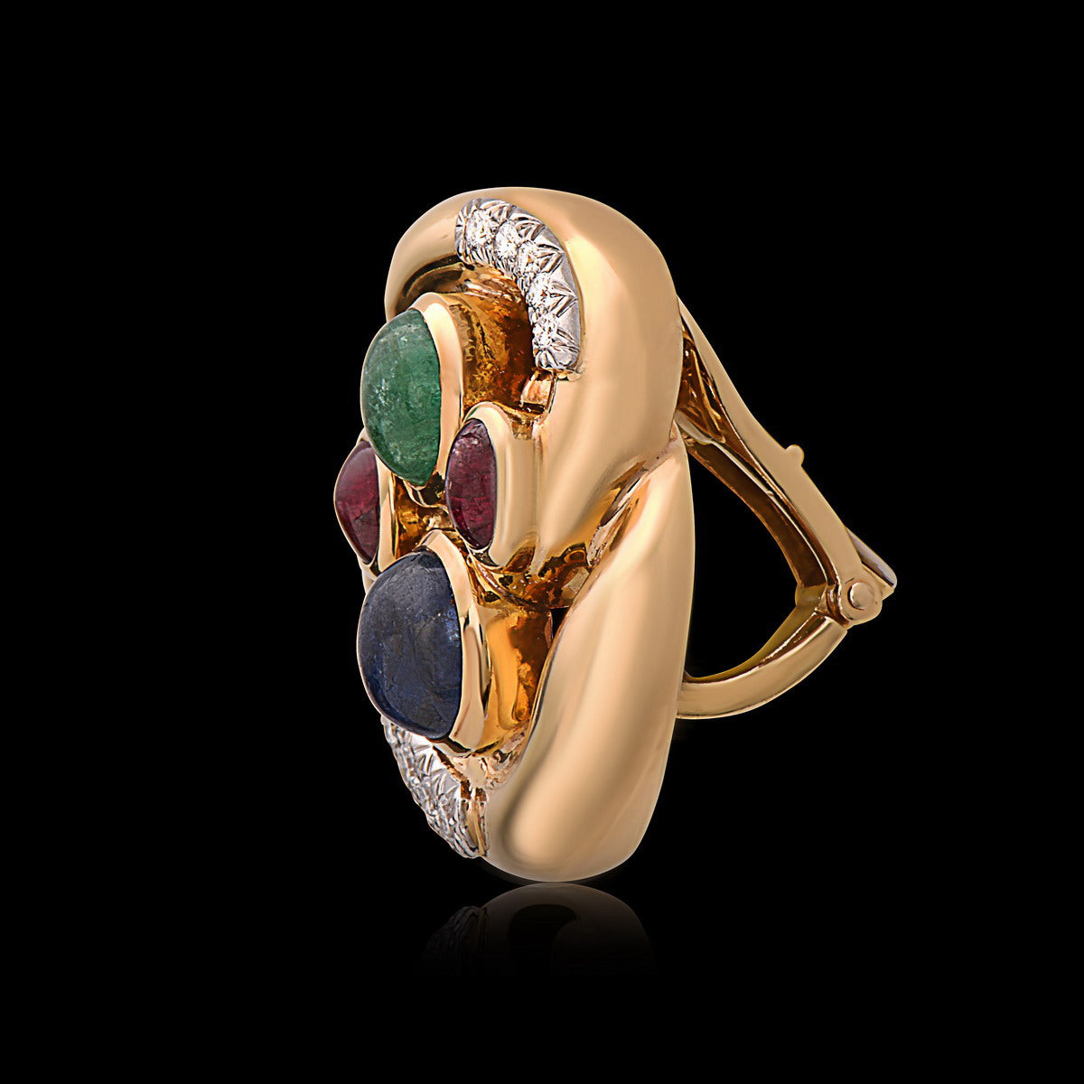 David Webb Clip-On Earrings with Ruby & Sapphire