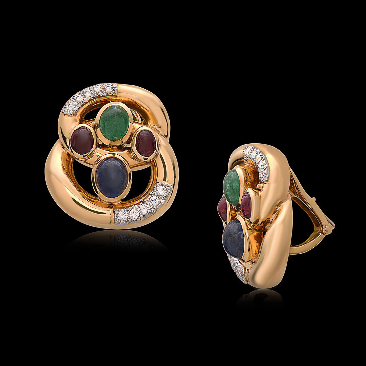 David Webb Clip-On Earrings with Ruby & Sapphire