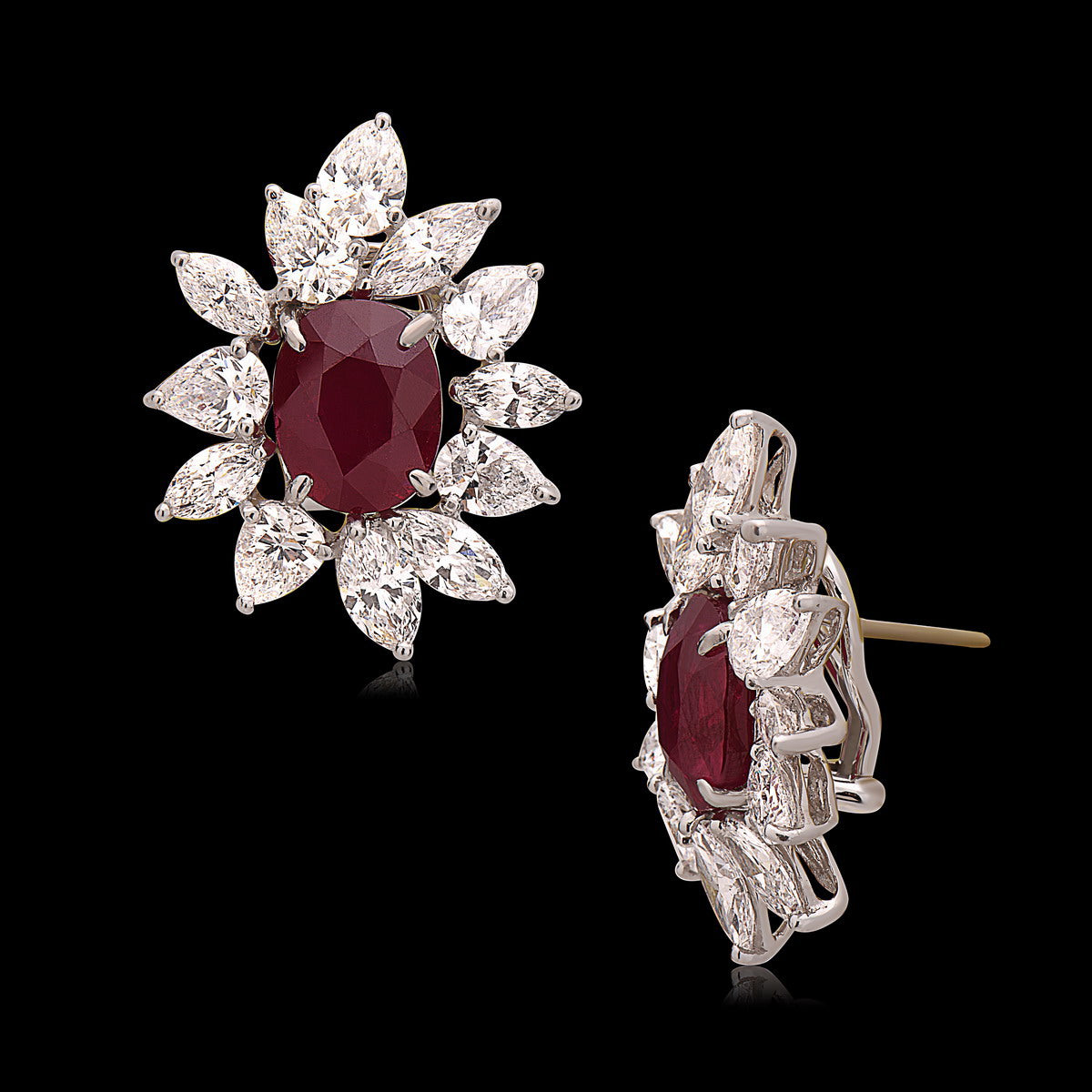 Burmese Ruby & Diamond Platinum Earrings