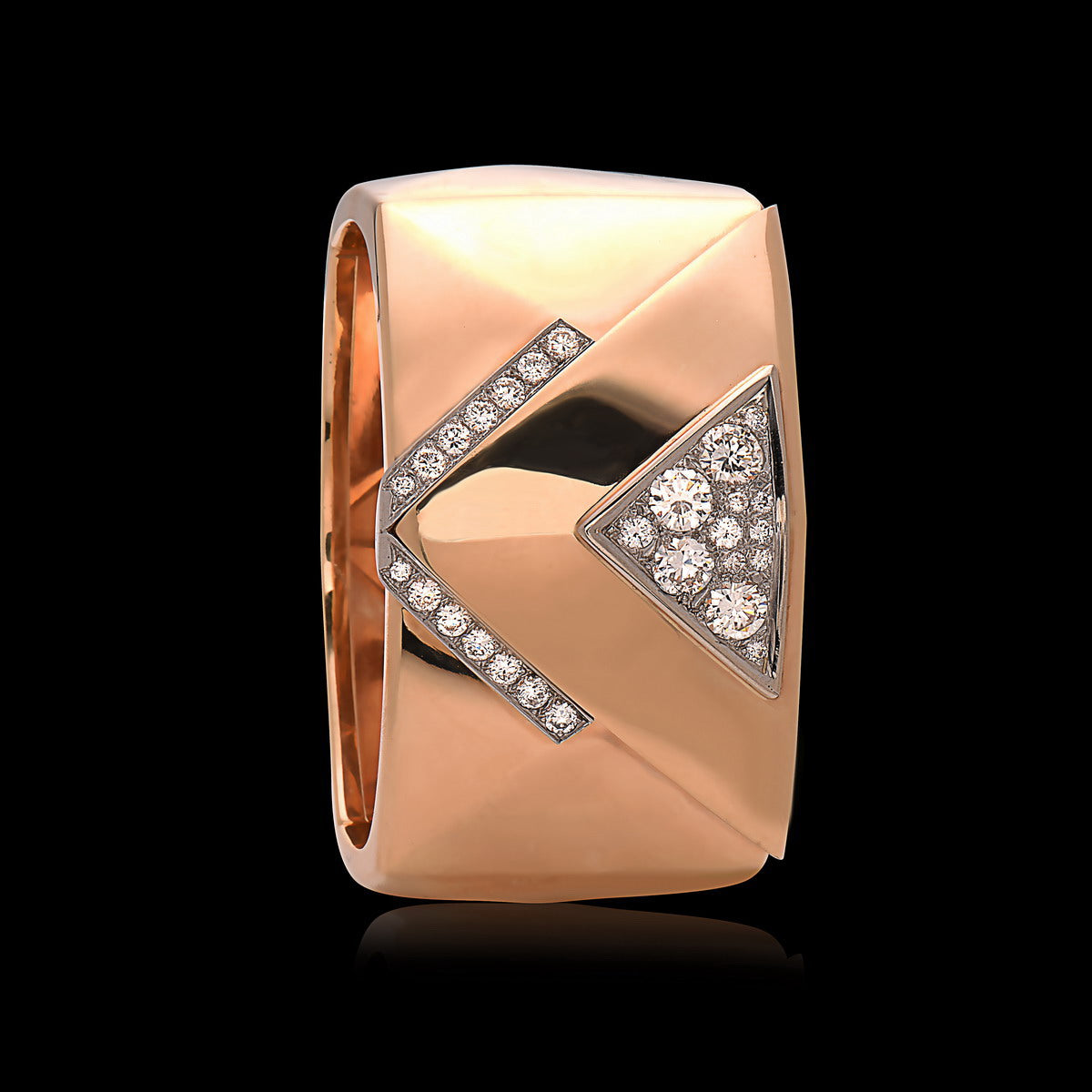 Retro Diamond & 14K Gold Wide Cuff Bangle