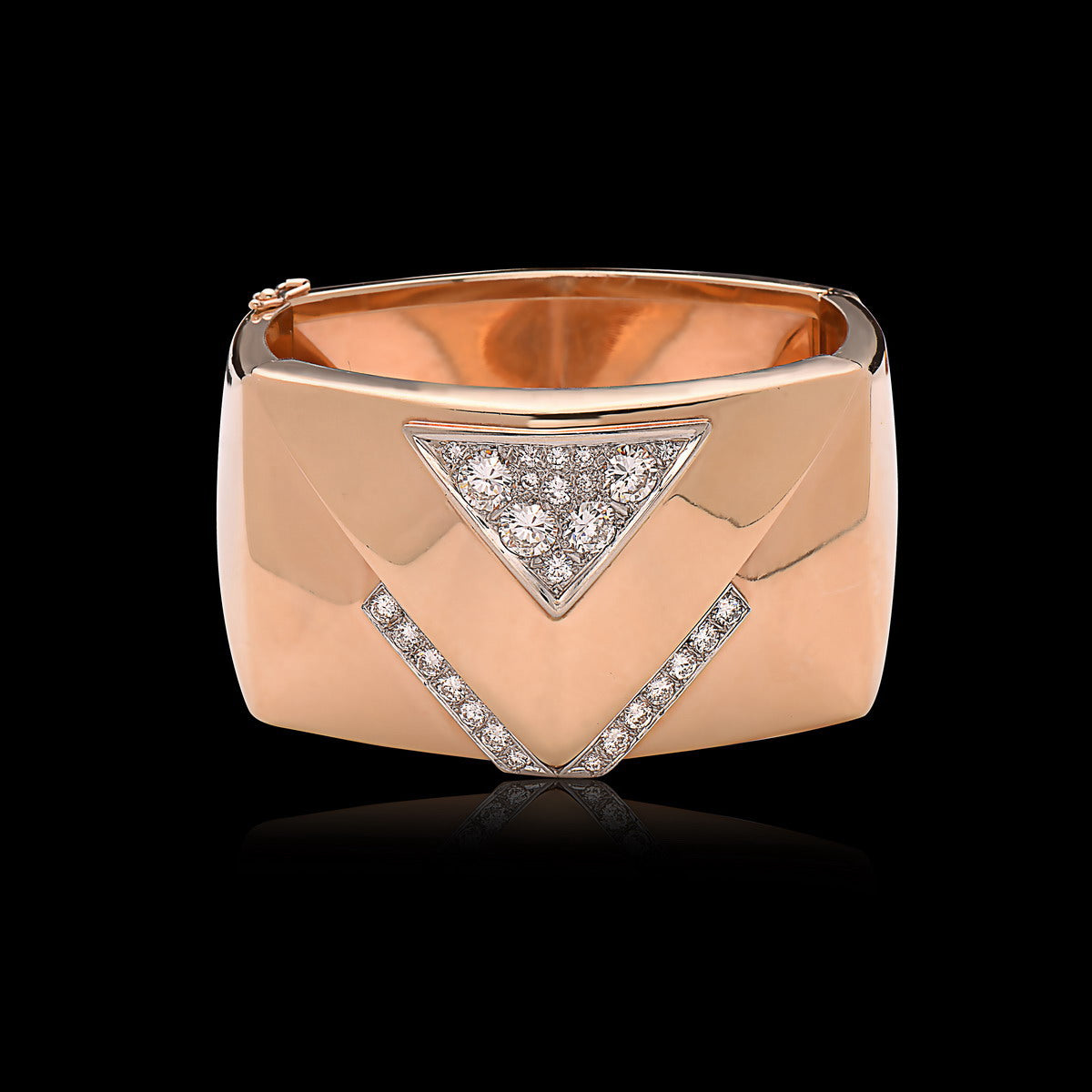 Retro Diamond & 14K Gold Wide Cuff Bangle