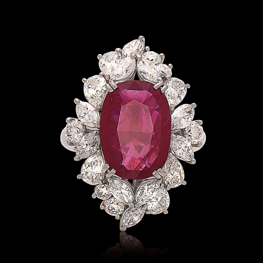 Platinum Diamond & Ruby Cluster Ring