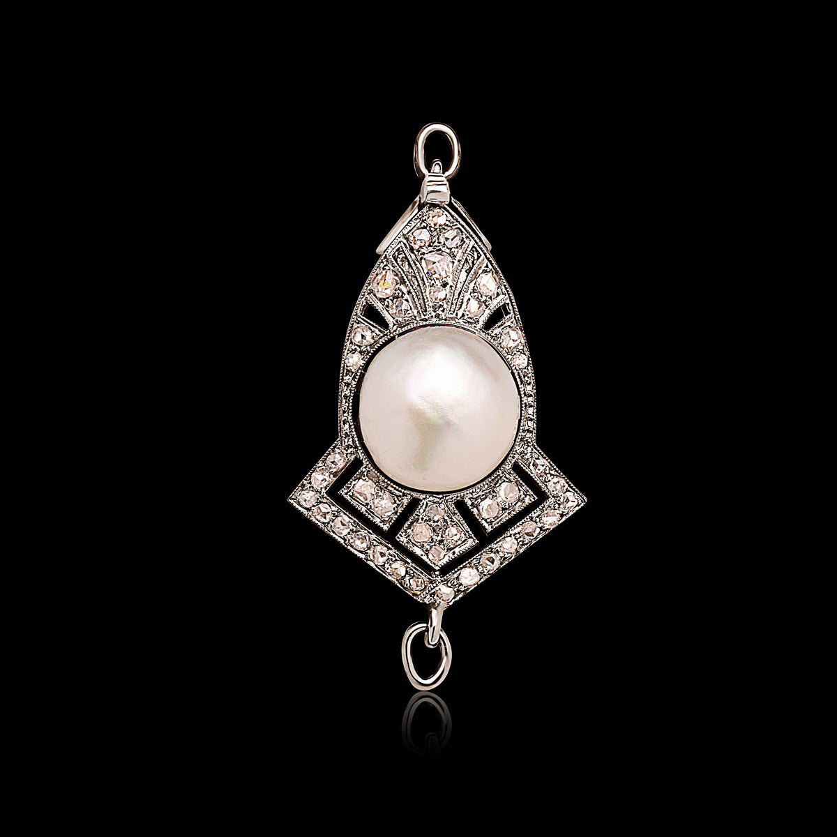 Art Deco Platinum Diamond & Natural Pearl Clasp