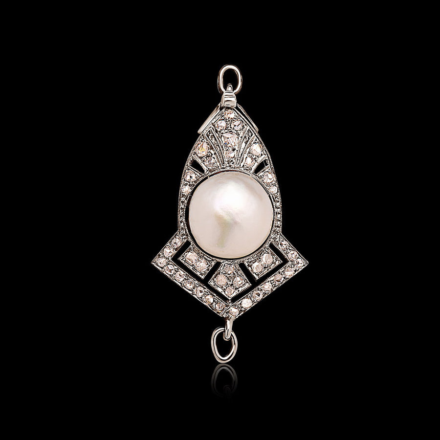 Art Deco Platinum Diamond & Natural Pearl Clasp