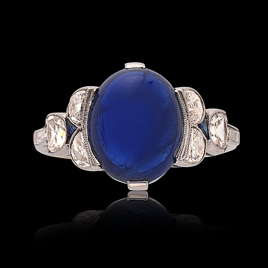 Platinum Sapphire & Half-Moon Diamond Ring