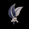 French Invisible Set Sapphire & Diamond Leaf Design Platinum Brooch/Pin