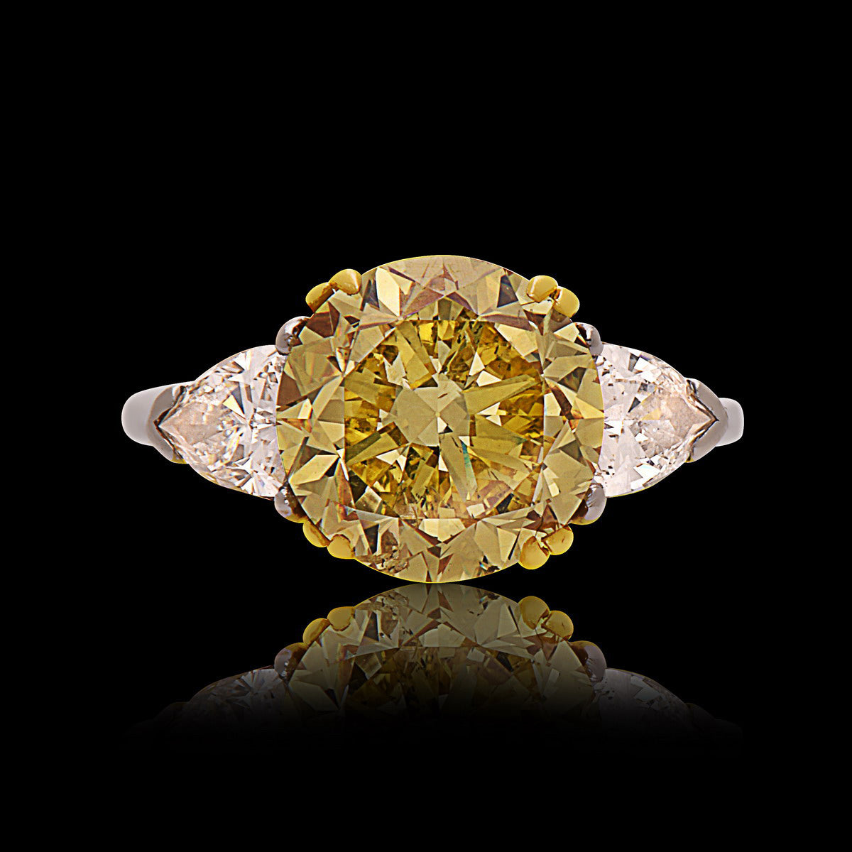 4.65ct Fancy Vivid Yellow Three-Stone Ring - Fereshteh Broumand Inc
