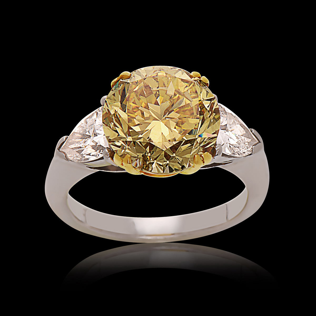 Vivid Yellow Three-Stone Diamond Ring