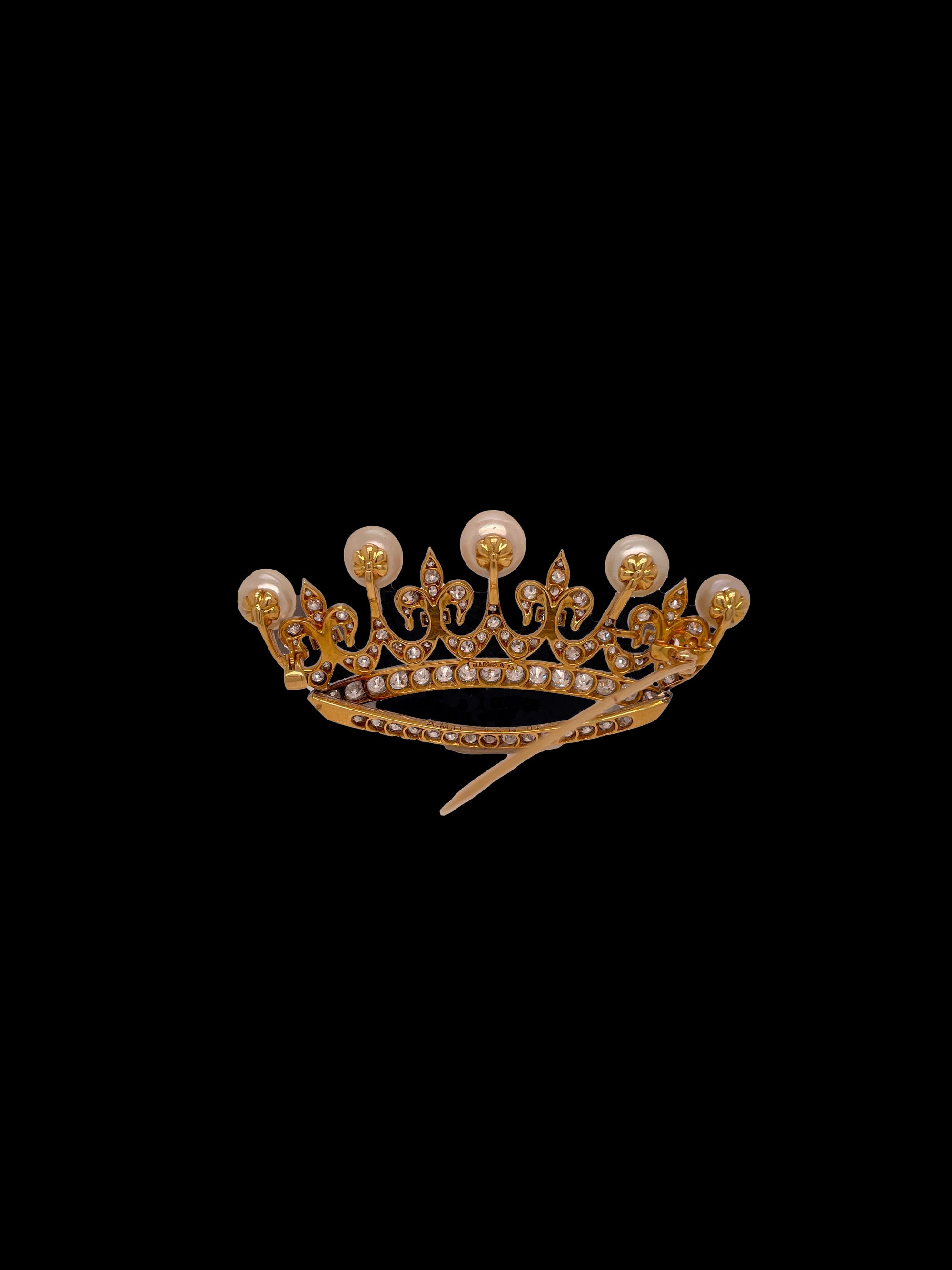 Marcus & Co. Vintage Crown Brooch with Natural Pearl