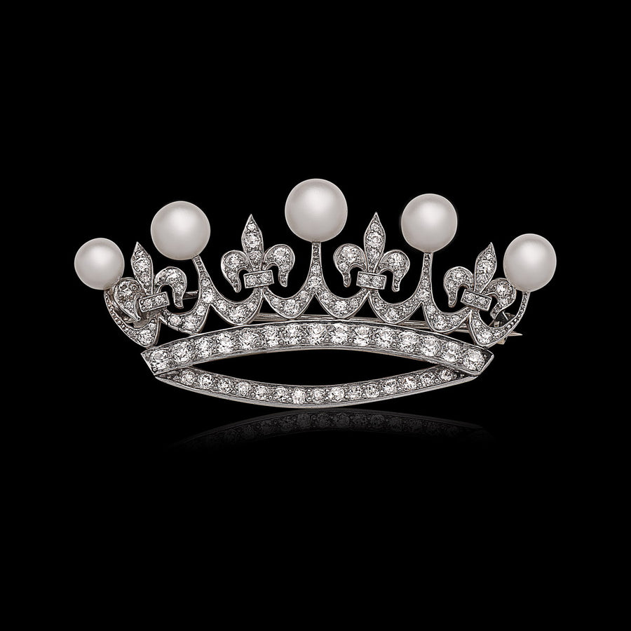 Marcus & Co. Vintage Crown Brooch with Natural Pearl
