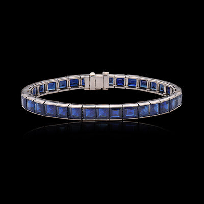 Platinum & Blue Sapphire Line Bracelet