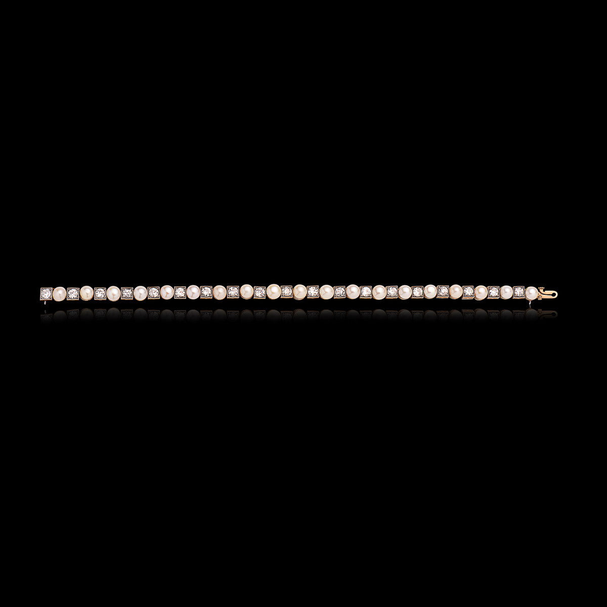 Antique Diamond & Natural Pearl Bracelet in Platinum & Gold