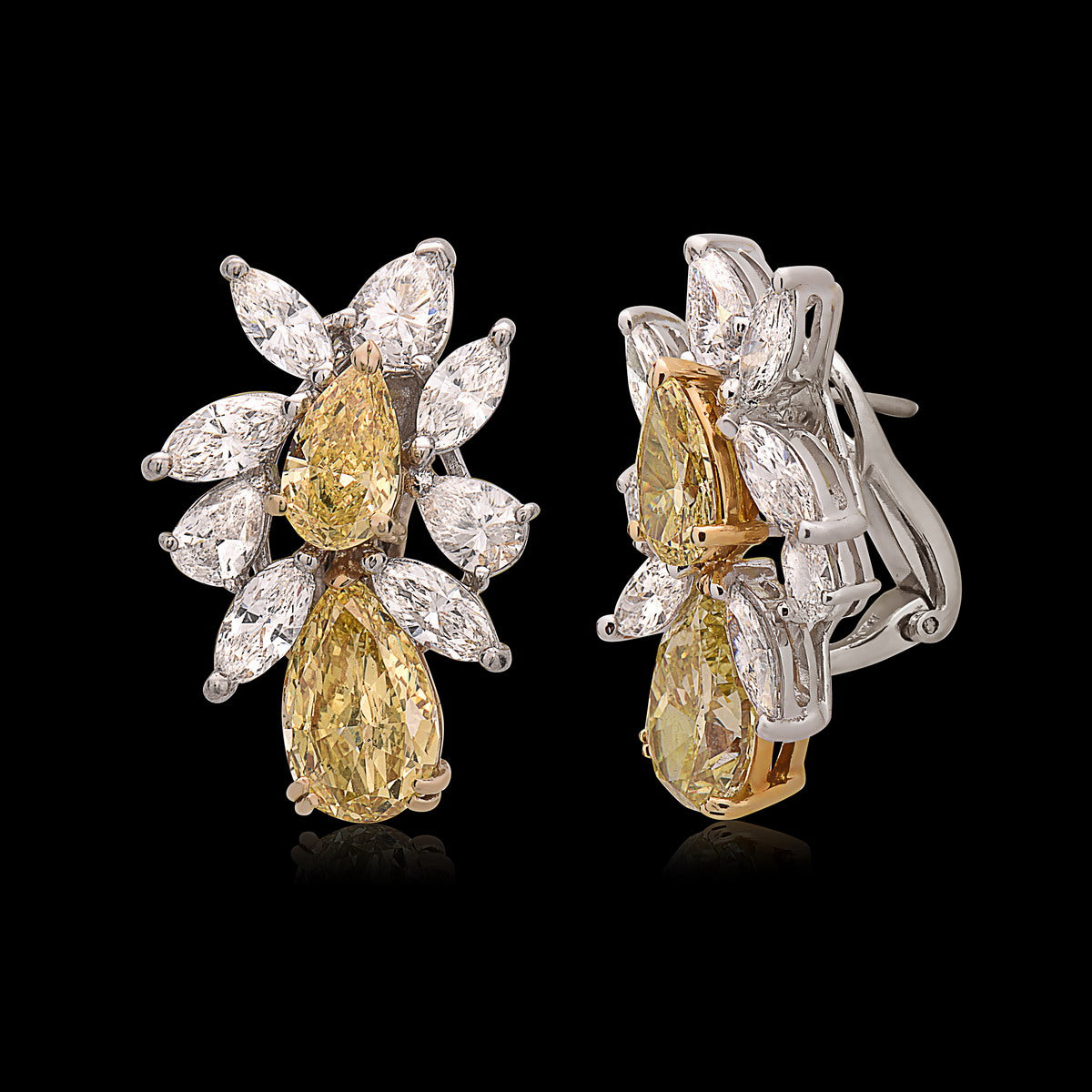 Natural Fancy Intense Yellow Pear Shaped Earrings