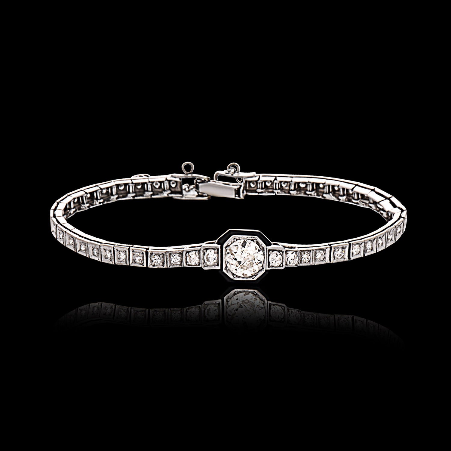 Art Deco Platinum, Diamond and Onyx Bracelet