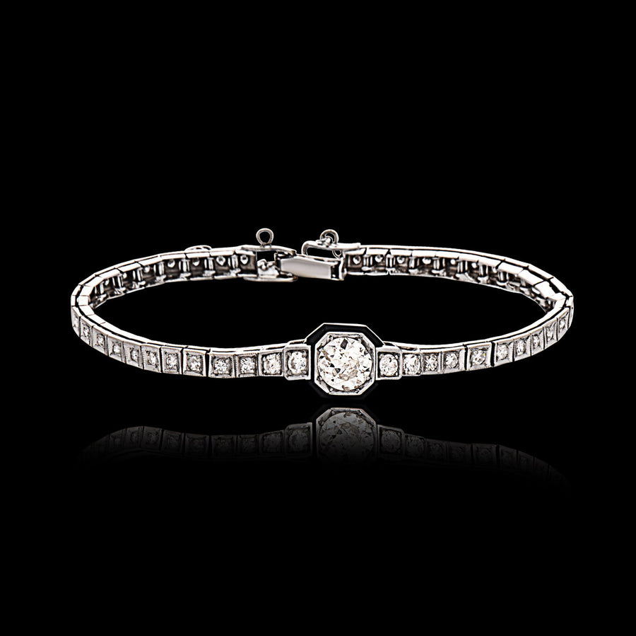 Art Deco Platinum, Diamond and Onyx Bracelet