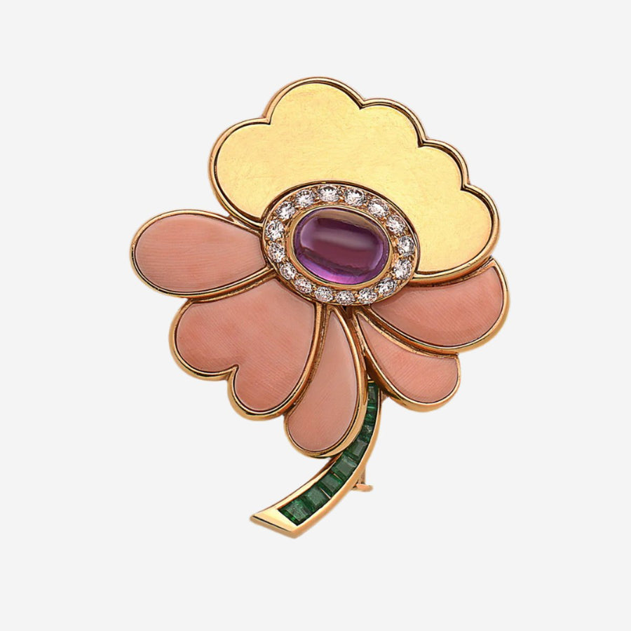 Bulgari Vibrant Coral, Emerald & Sapphire Pin