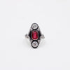 Art Deco 2.00 Carat Burma No-Heat Three-Stone Enamel Platinum Ring