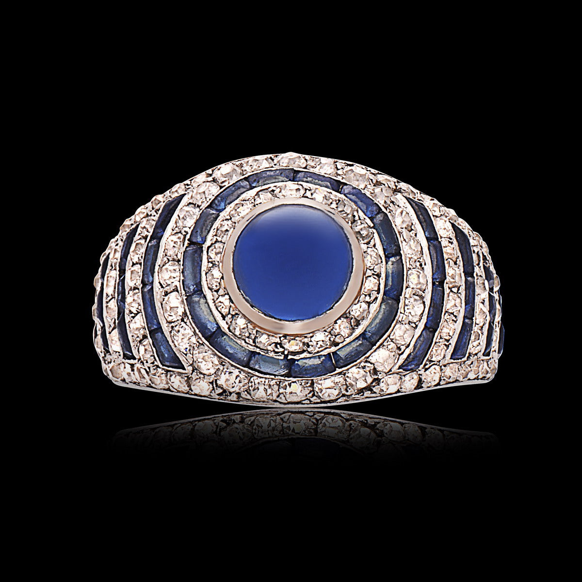 Cabochon Sapphire & Diamond Ring in Platinum