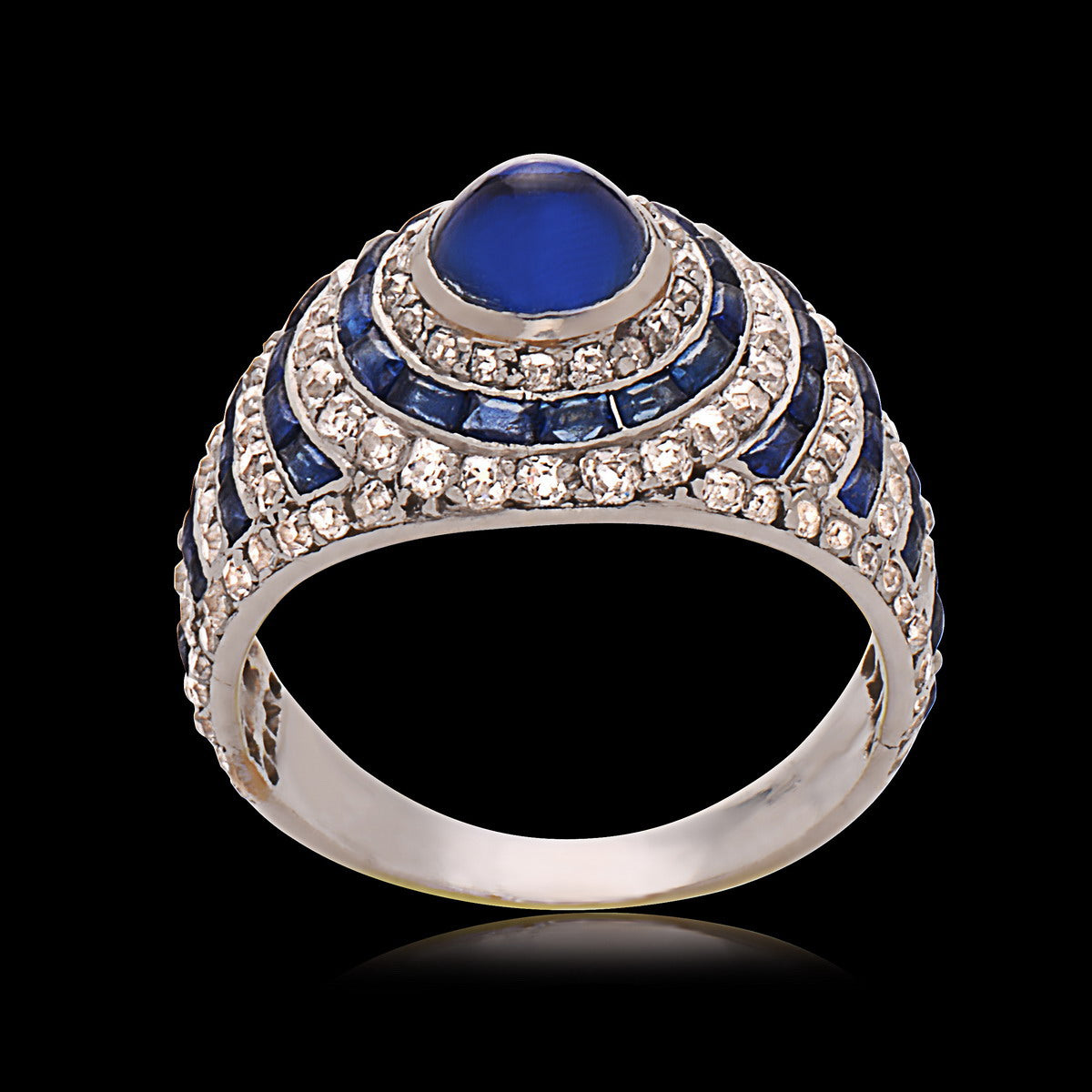 Vintage Platinum Cabochon Sapphire & Diamond Ring - Fereshteh