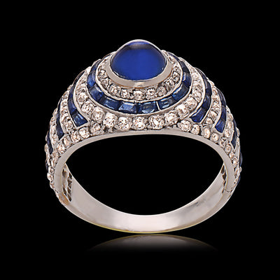Edwardian 15ct Gold, Cabochon Sapphire & Diamond Cluster Ring (69U) | The  Antique Jewellery Company