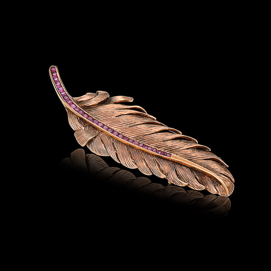 Tiffany & Co. 14K Gold Ruby Leaf Brooch/Pin