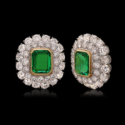 Vintage Colombian Emerald & Diamond Earrings