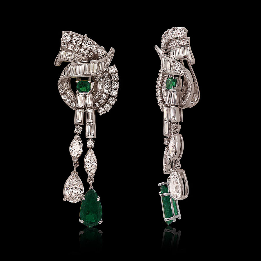 Raymond Yard Vintage Platinum Diamond & Emerald Earrings