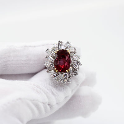 5.21 Carat Thai Heat Ruby Ring with 4.55 Carats of Diamonds